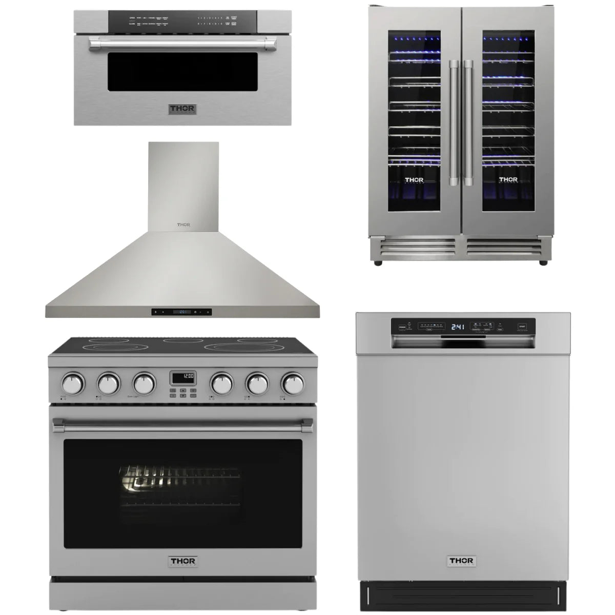 36 Electric Range, Range Hood, Dishwasher, Microwave and Wine Cooler F401972