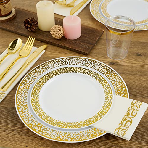350 Ct Gold Plastic Dinnerware Set E24260
