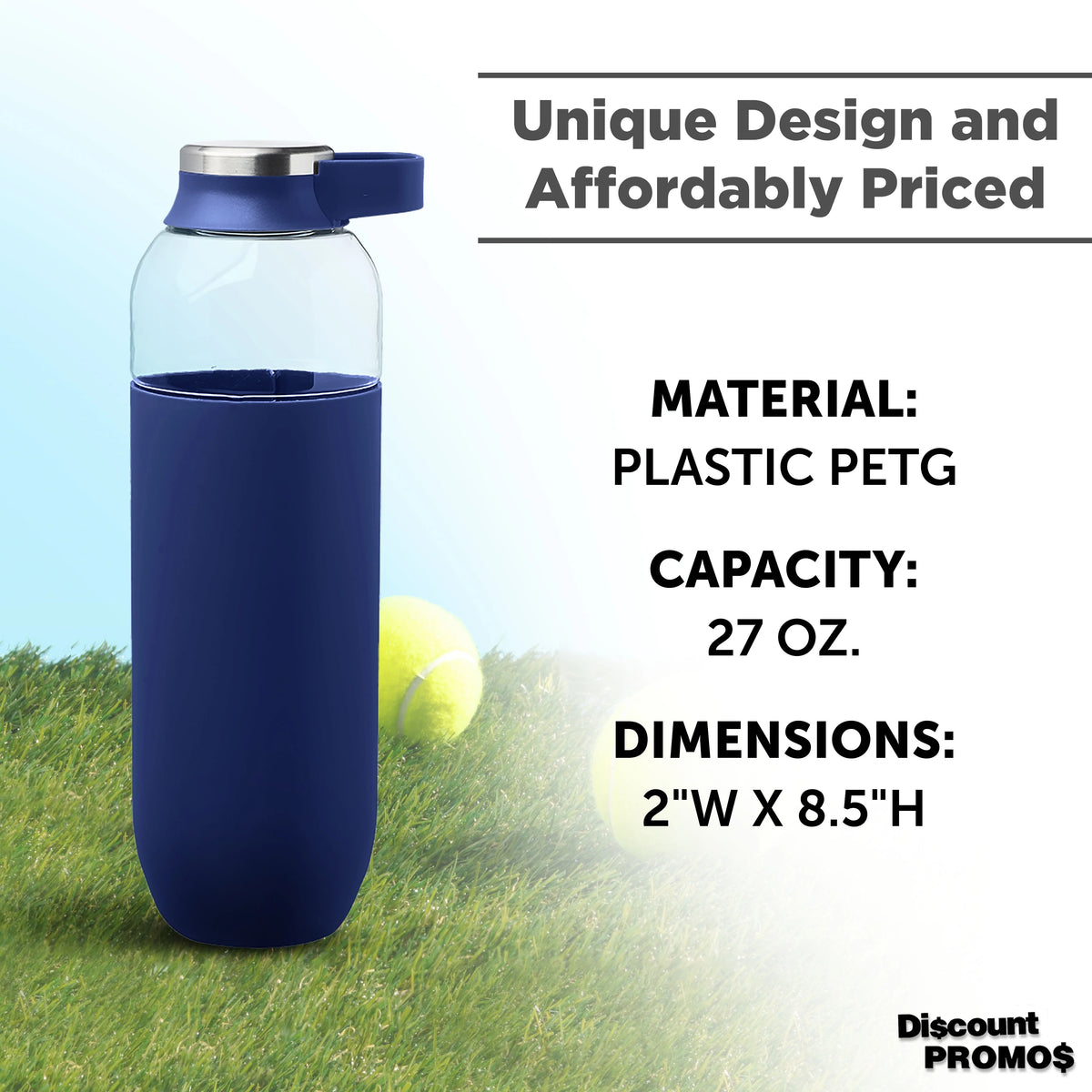 Navy Blue Plastic Water Bottles with Carrier Handle, 27 oz, Set of 10 J198350