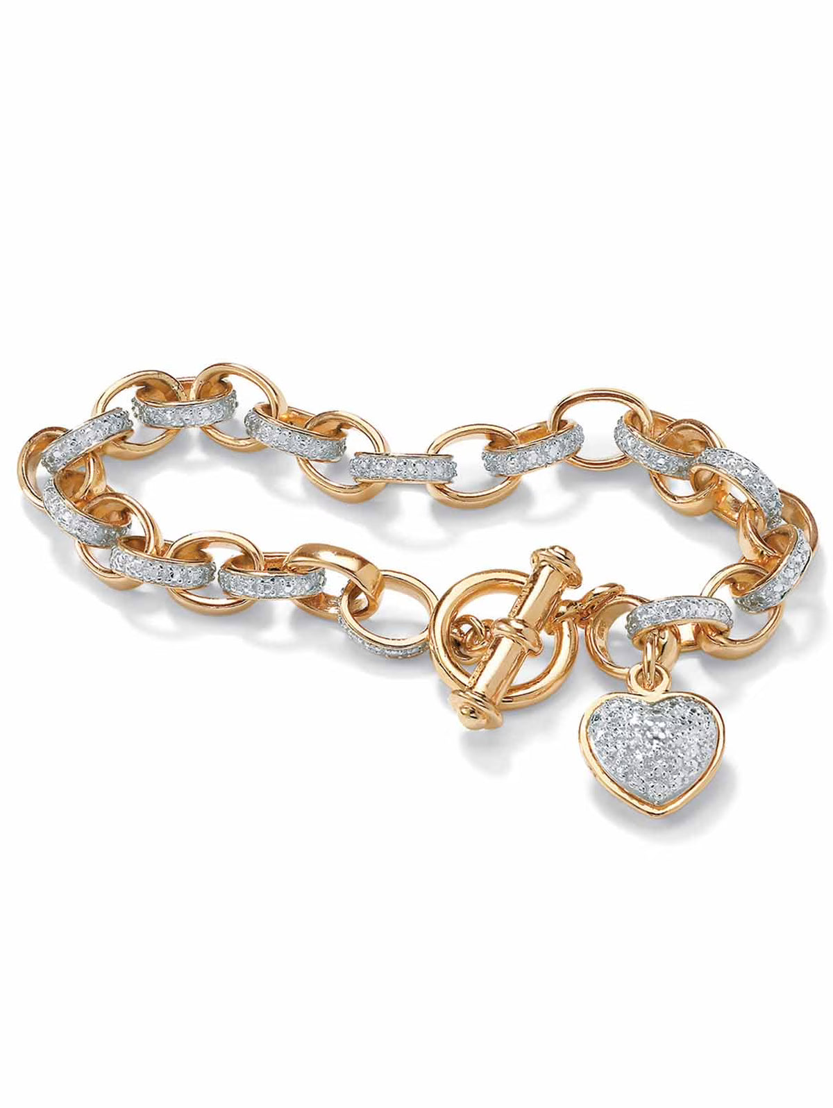 Diamond Accent Heart Charm Bracelet in 18k Gold-Plated or Platinum-Plated Sterling Silver 7.25" T1653