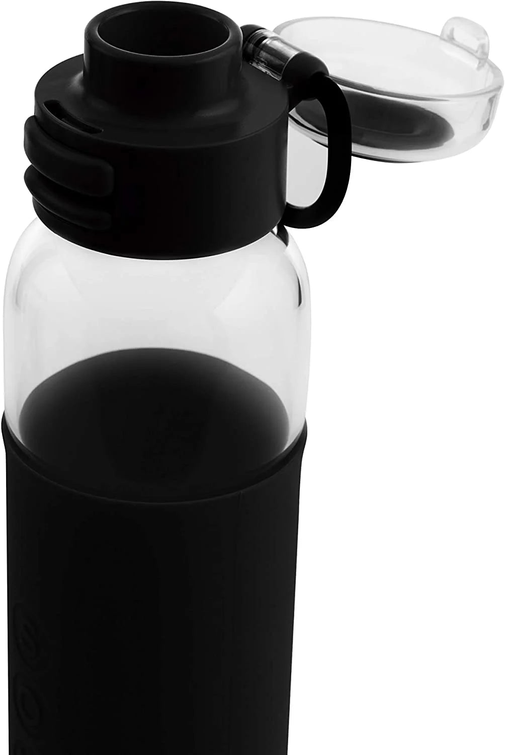 Black Glass Sport Water Bottle with Silicone Sleeve and Flip Top Lid P27352