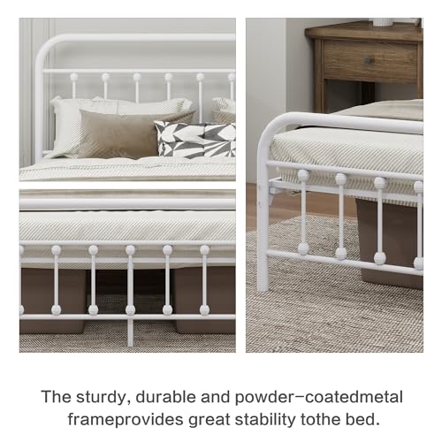 White Metal Full Size Bed Frame with Headboard Footboard L689