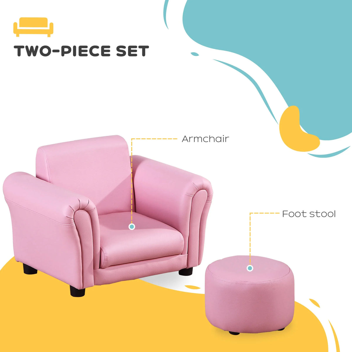 Pink Kids Sofa Chair with Ottoman P746100