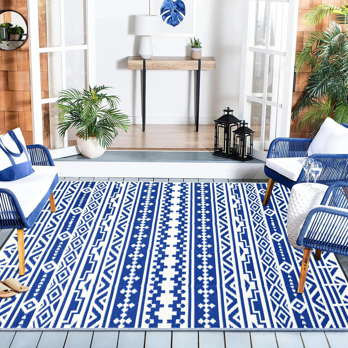 5'x8' Waterproof Outdoor Rugs Black & White I423117