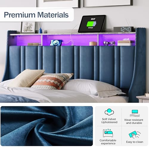 Dark Grey Queen Size Upholstered Storage Bed Frame with LED Lights G125668