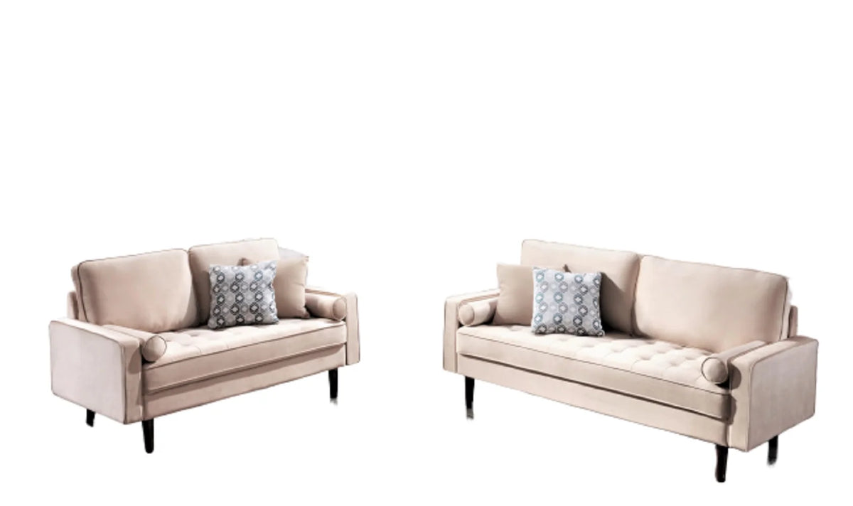 Beige Velvet Sofa Loveseat 2Pcs Set V684128