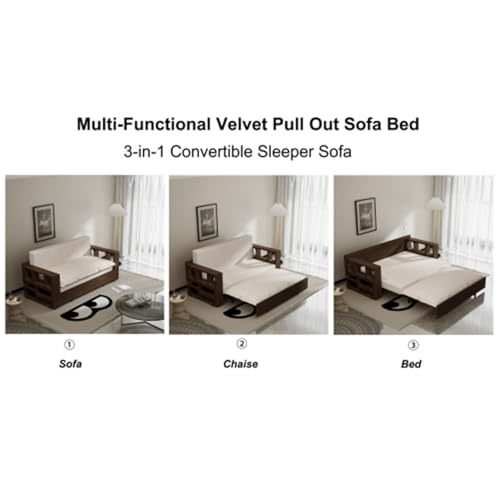 Beige Velvet Convertible Sleeper Sofa Bed M951