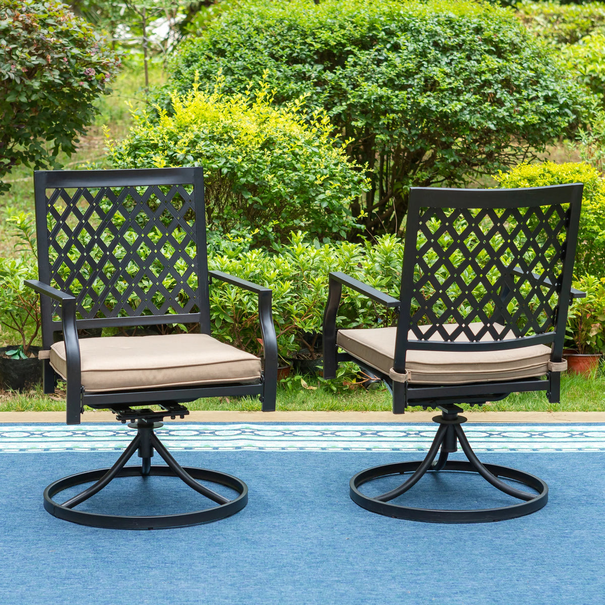 Set of 2 Metal Swivel Outdoor Dining Chairs with Beige Cushion A95780