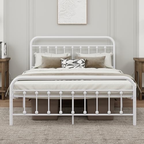 White Metal Full Size Bed Frame with Headboard Footboard L689