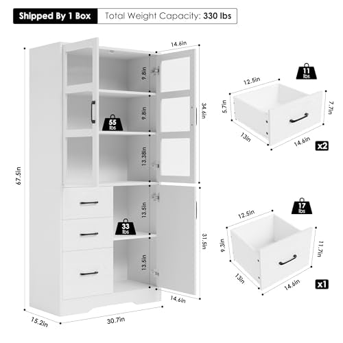 Black Tall Bookshelves with Glass Doors and 3 Drawers M120