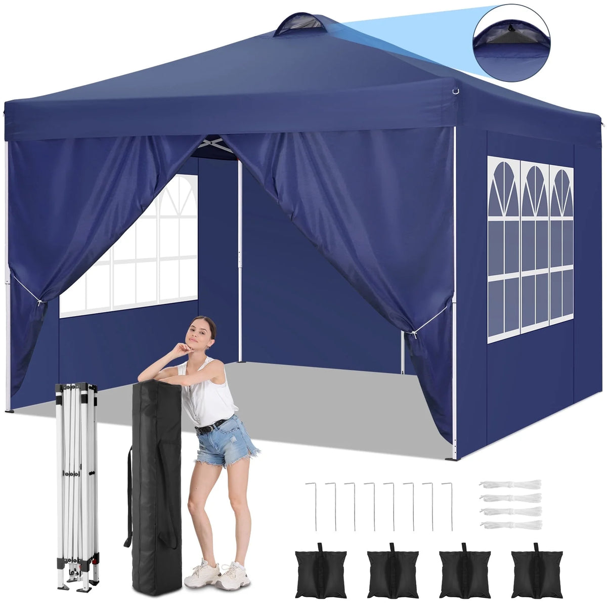 10'x10' Pop Up Canopy with Sidewalls and Sandbags I9107