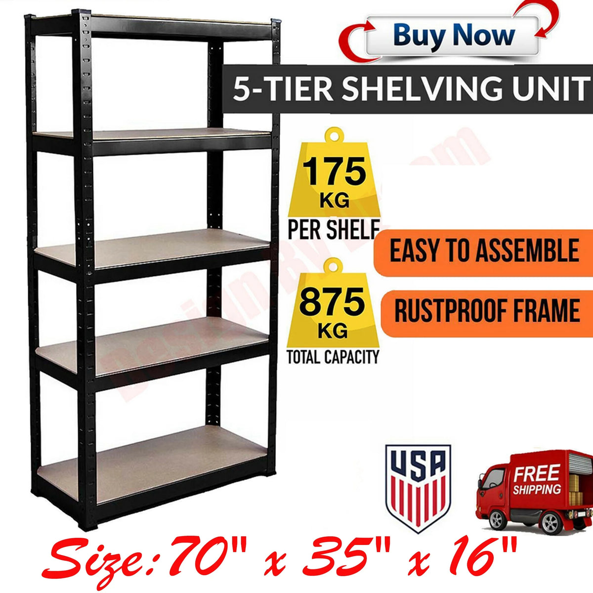 Steel Shelving Units 5 Tier Black Metal R750