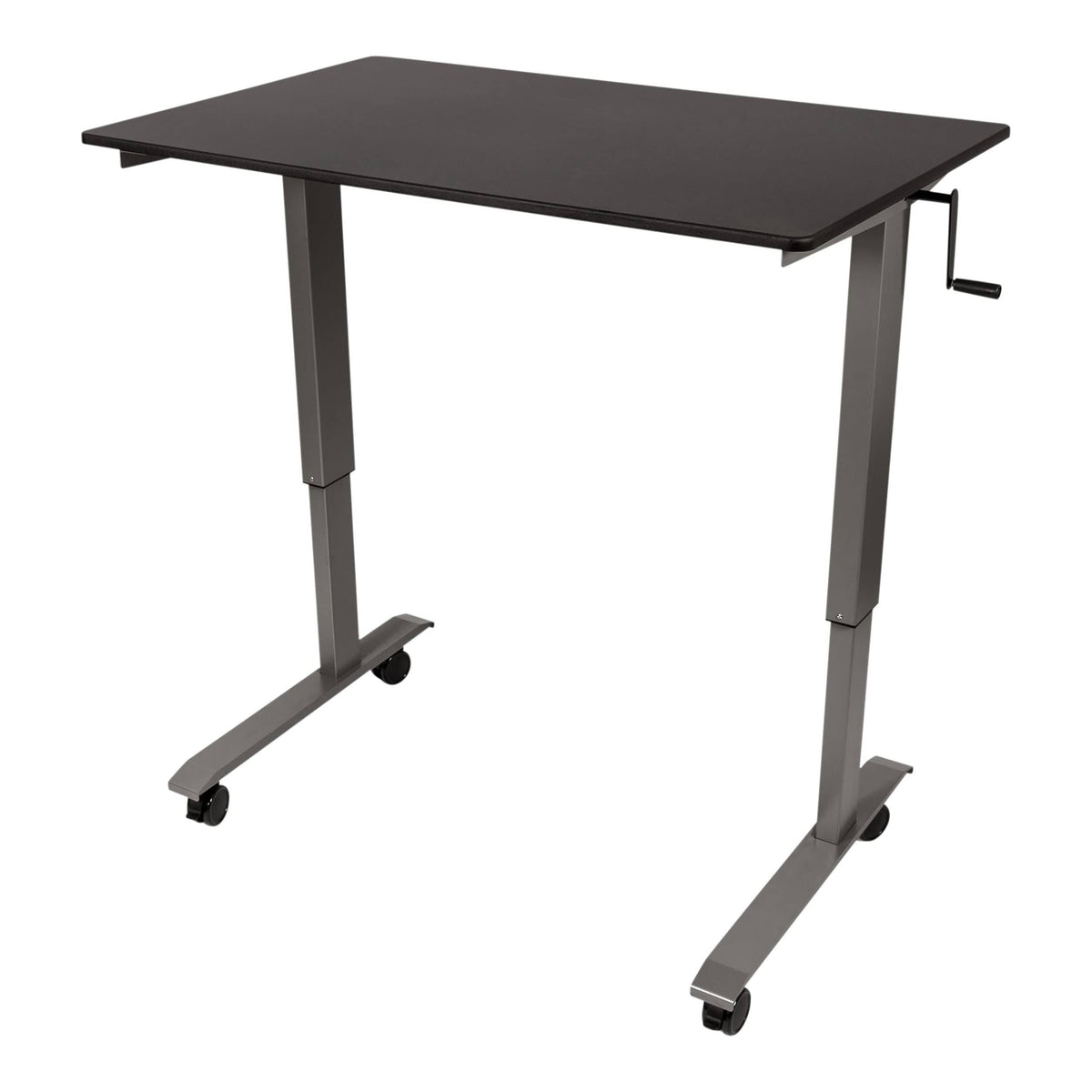 Crank Adjustable Height Rolling Standing Desk 48x22 Charcoal Frame Matte Black Top O733996