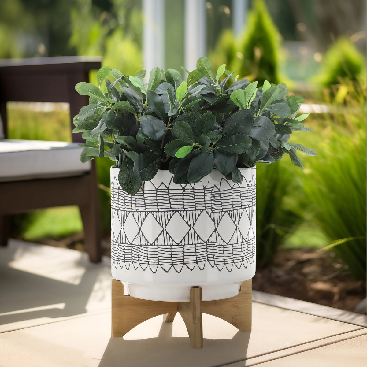 Ceramic Planter On Wooden Stand K679292