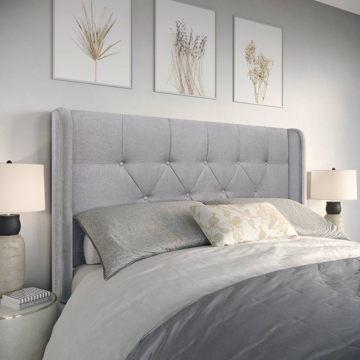 King Light Gray Linen Headboard C12729
