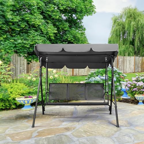 Gray 3-Seat Outdoor Patio Swing Chair with Adjustable Canopy E9842