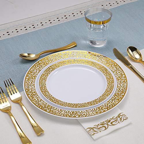 350 Ct Gold Plastic Dinnerware Set E24260