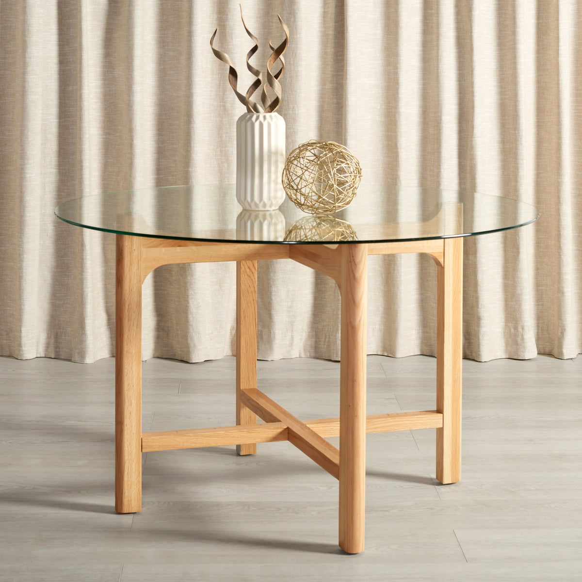 Solid Wood Tempered Glass Round Dining Table 48 in. Y419