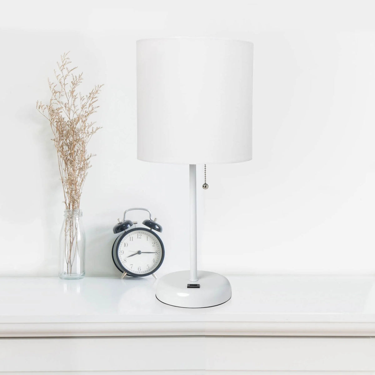 White Stick Lamp with Fabric Shade H10498
