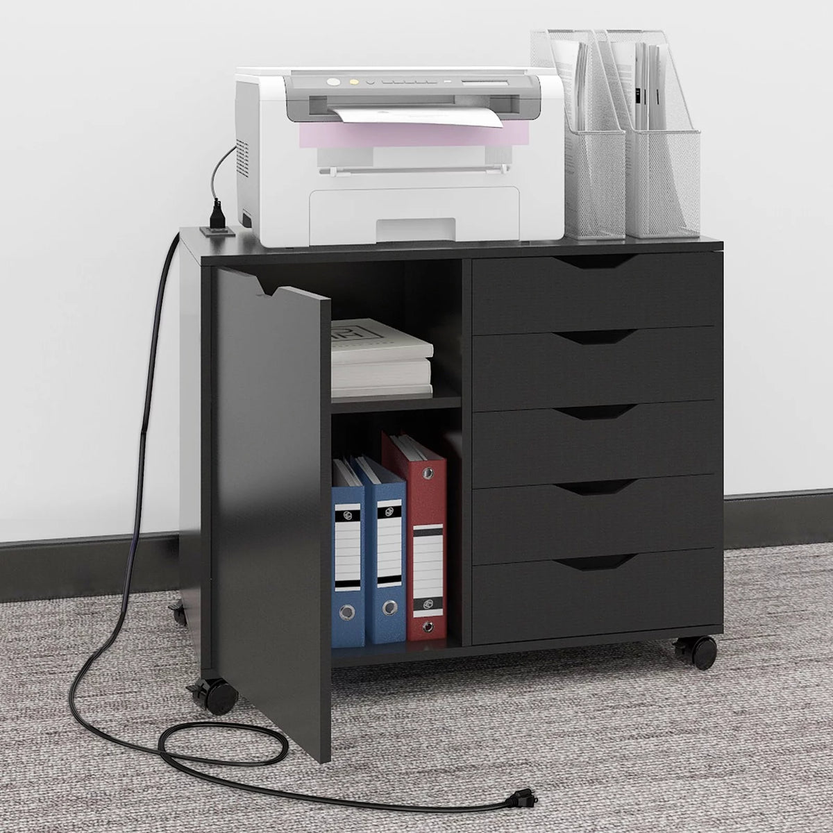 5 Drawer Wood File Cabinet with Charging Station H91423
