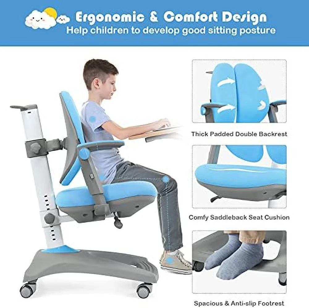 Adjustable Height Ergonomic Computer Chair with Casters and Footrest (Blue) B921