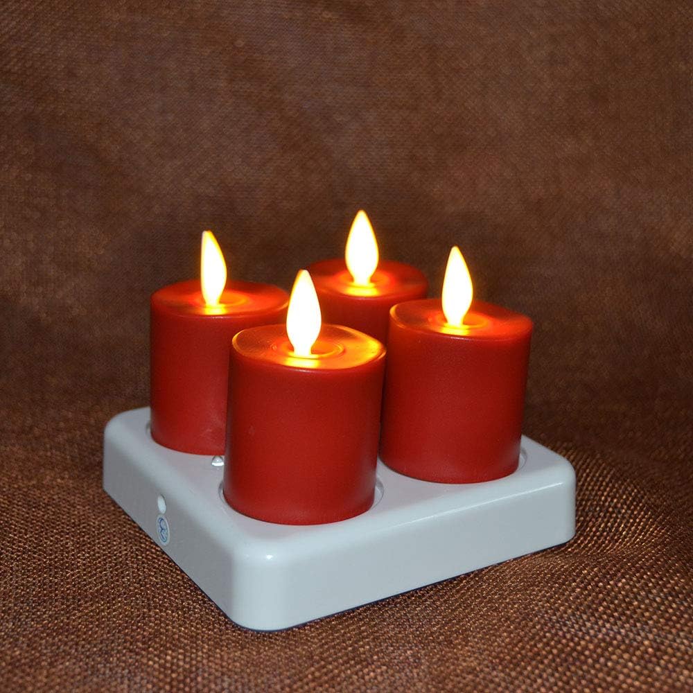 Red Pack of 4 Rechargeable LED Tealight Candles with Remote Control T150