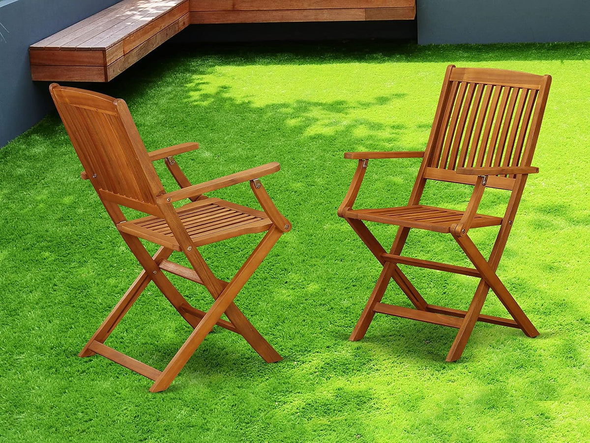 Solid Acacia Wooden Patio Folding Side Chair Set of Two J549660