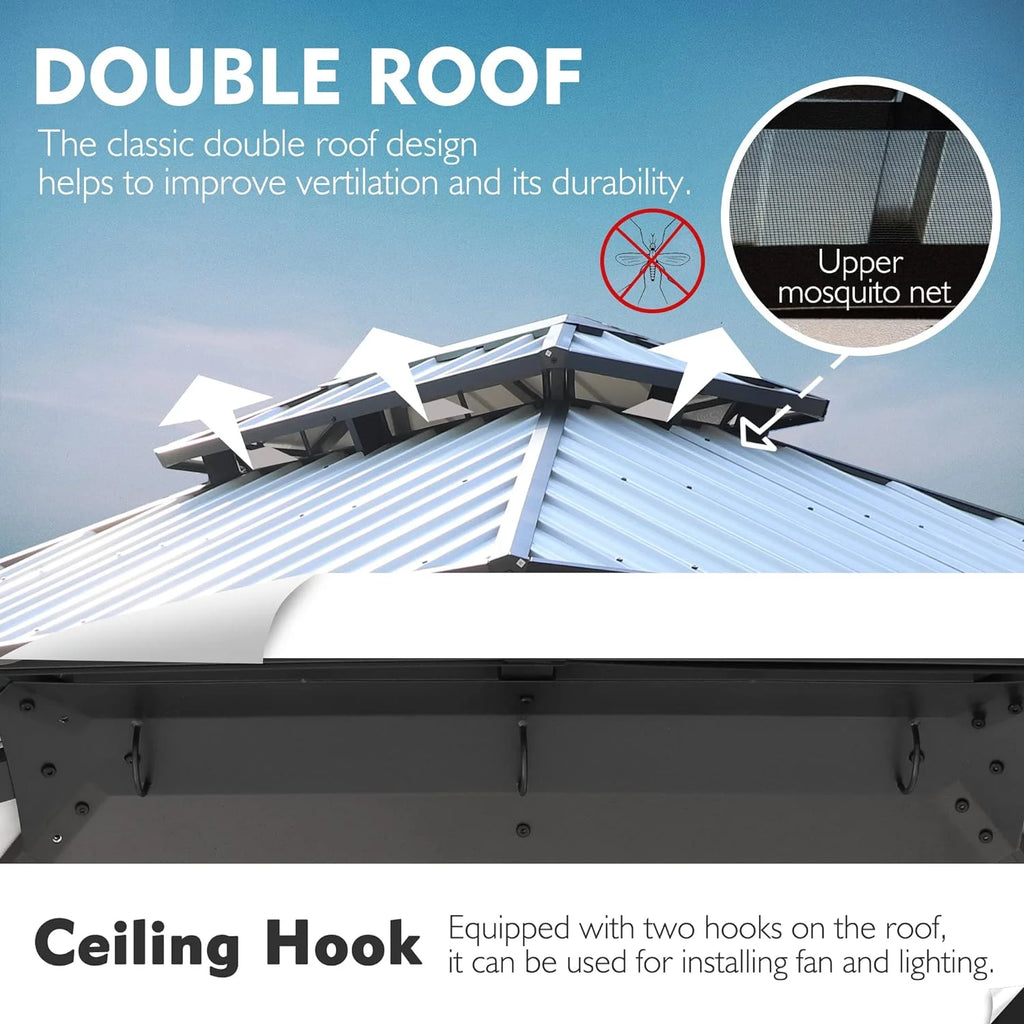 10ft x 12ft Grey Aluminum Gazebo Y1274