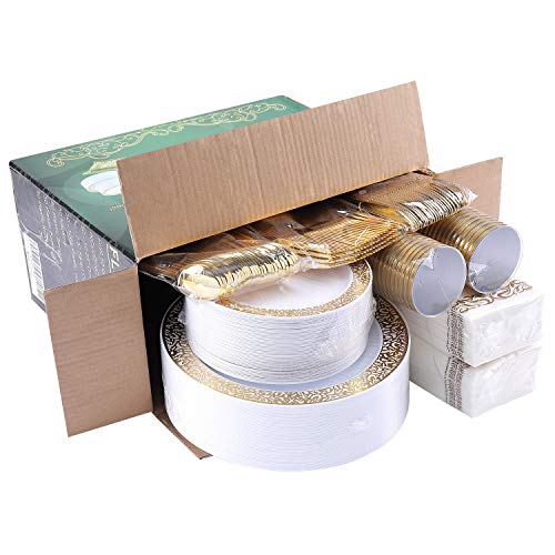 350 Ct Gold Plastic Dinnerware Set E24260