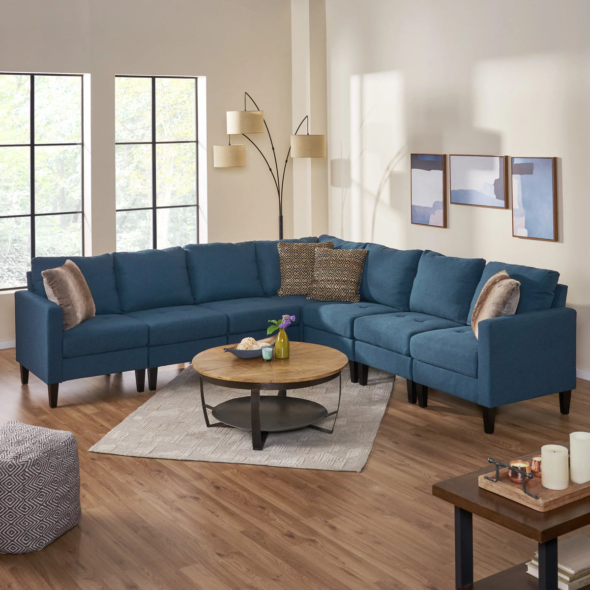 7 Piece Dark Blue Fabric Sectional Couch E495423