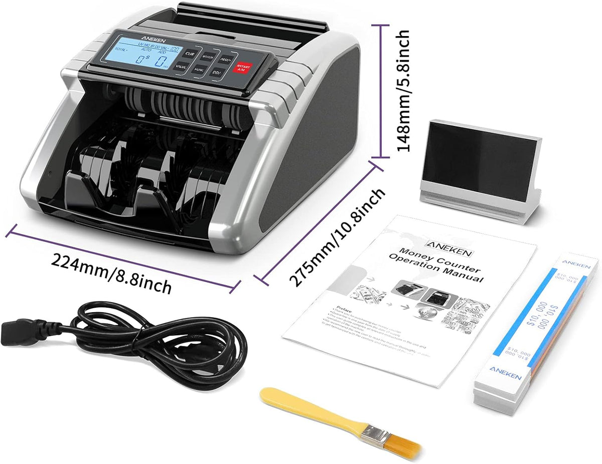 Money Counter Machine with UV/MG/IR/DD Counterfeit Detection, LCD Display, 1000 Bills/Min J9411