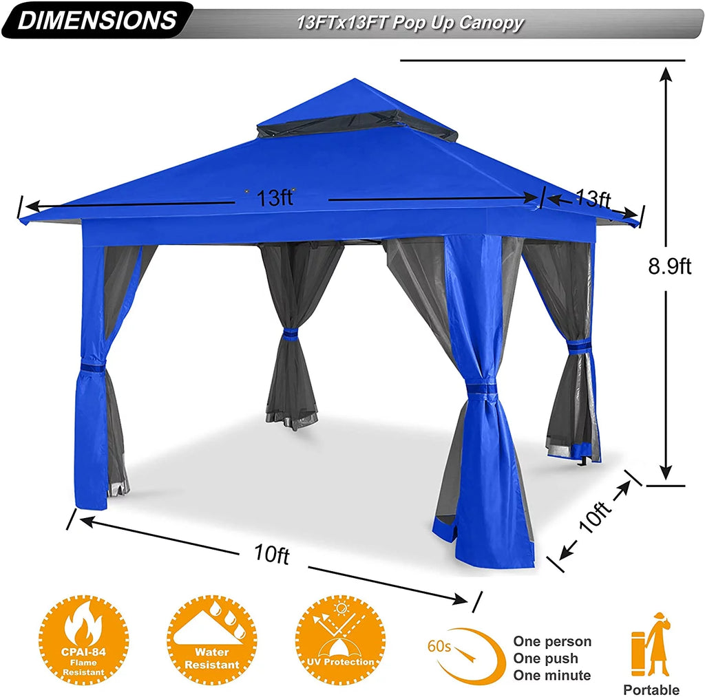 13'x13' Pop up Gazebo Canopy with Mosquito Netting S852683