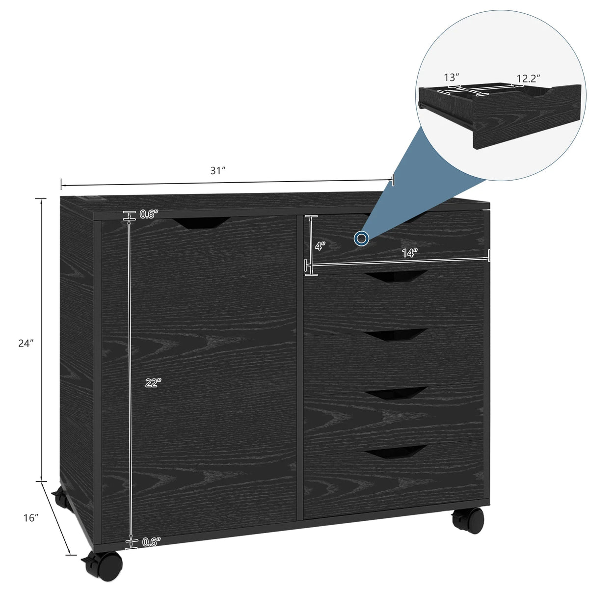 5 Drawer Wood File Cabinet with Charging Station H91423