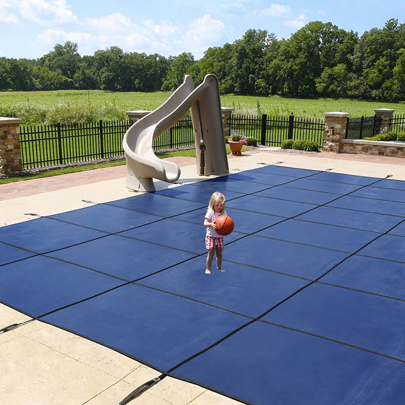 Blue 20-Year Ultra Light Solid Safety Cover for 14-ft x 28-ft Pool w/ Left Step M62104