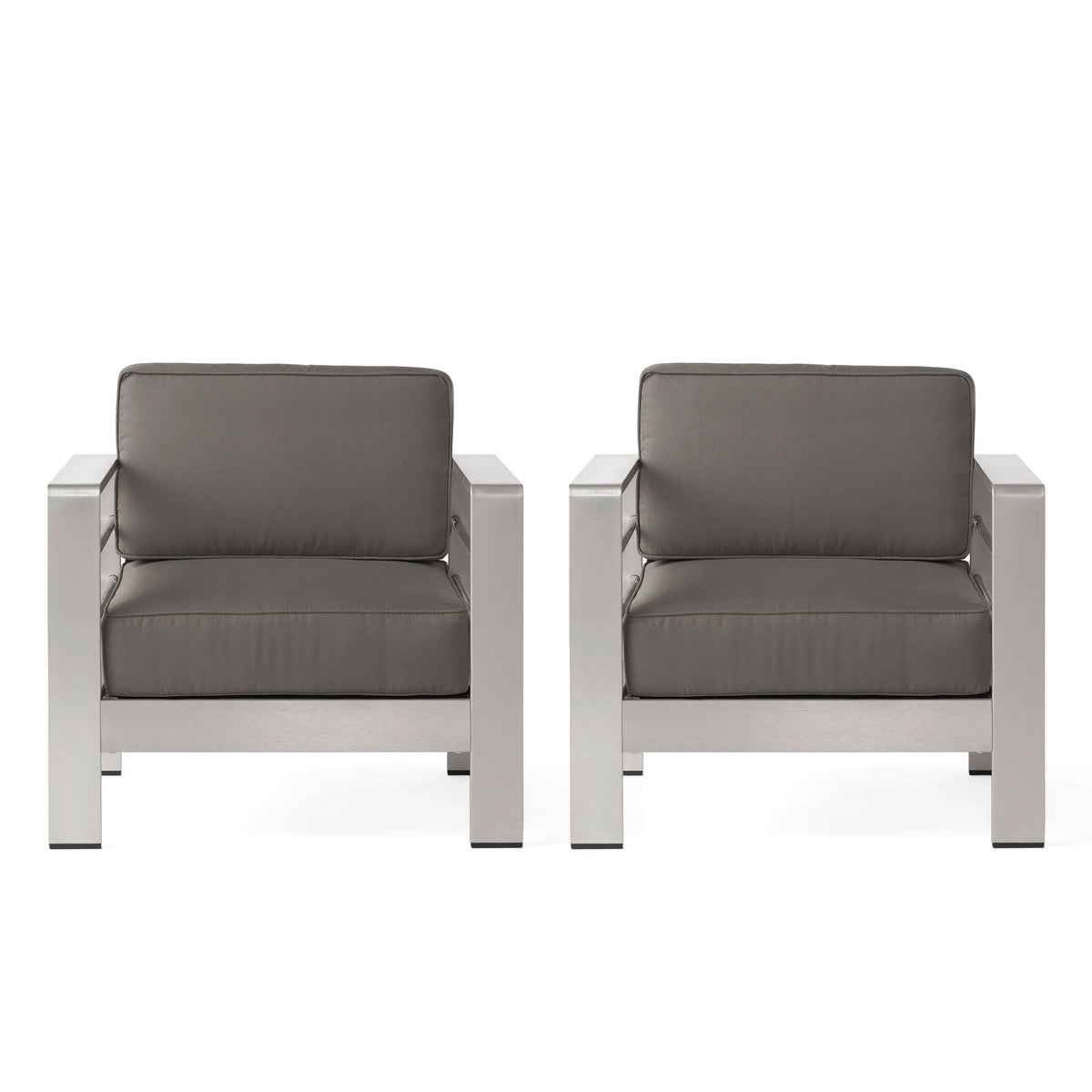Aluminum Club Chairs with Cushions, Set of 2, Gray Z151