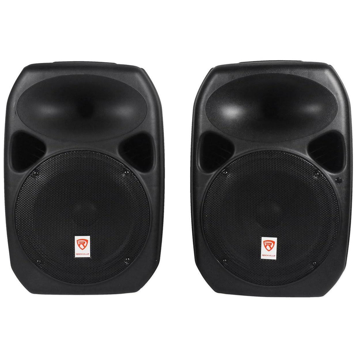 Dual 12x22 Powered Speakers with Bluetooth, Mic, Stands, and Cables J61366