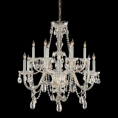 12-Light Candle Style Tiered Chandelier Crystal Polished Brass S3314
