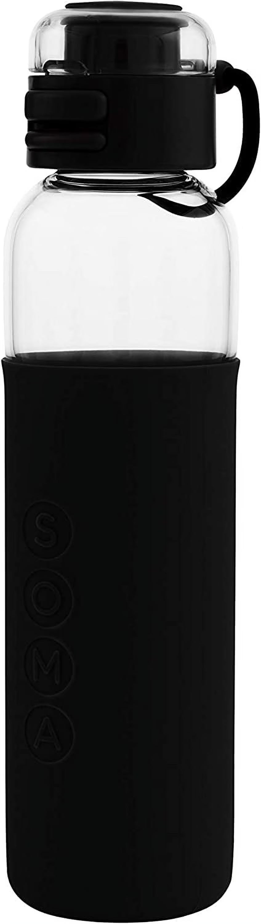 Black Glass Sport Water Bottle with Silicone Sleeve and Flip Top Lid P27352