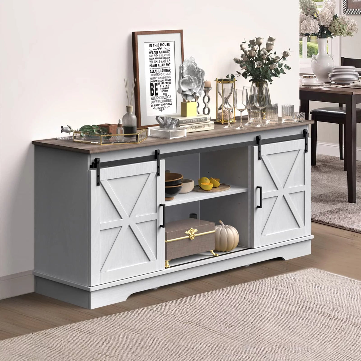 59" Farmhouse Buffet Sideboard Cabinet with Sliding Barn Doors F870044