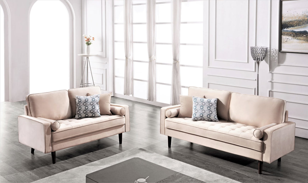 Beige Velvet Sofa Loveseat 2Pcs Set V684128