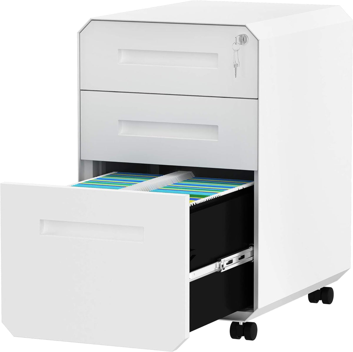 White 3-Drawer Metal Filing Cabinet with Lock W115469
