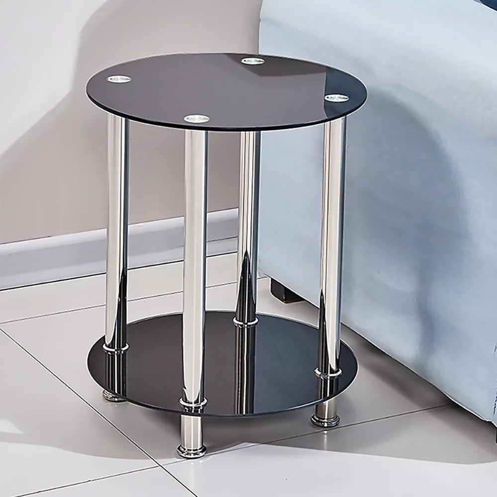 2-Tier Glass Top Chrome Finish Round End Table P15741