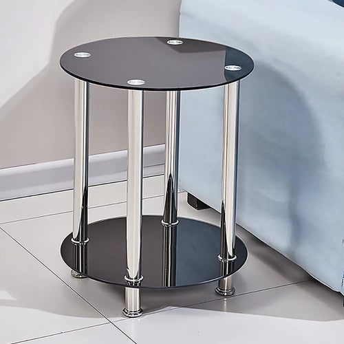 2-Tier Glass Top Chrome Finish Round End Table P15741