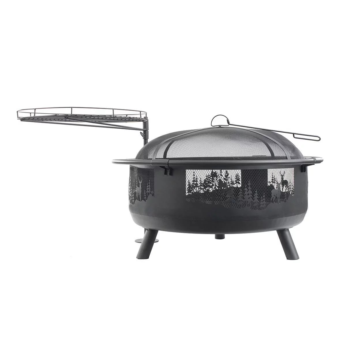 36" Round Fire Barrel with Grill, Screen, and Lift, Black W103