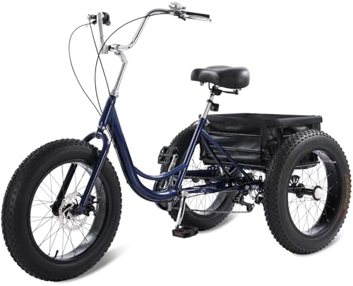 20-Inch Fat Tire 7-Speed Heavy-Duty Adult Tricycle with Large Cargo Basket O71154