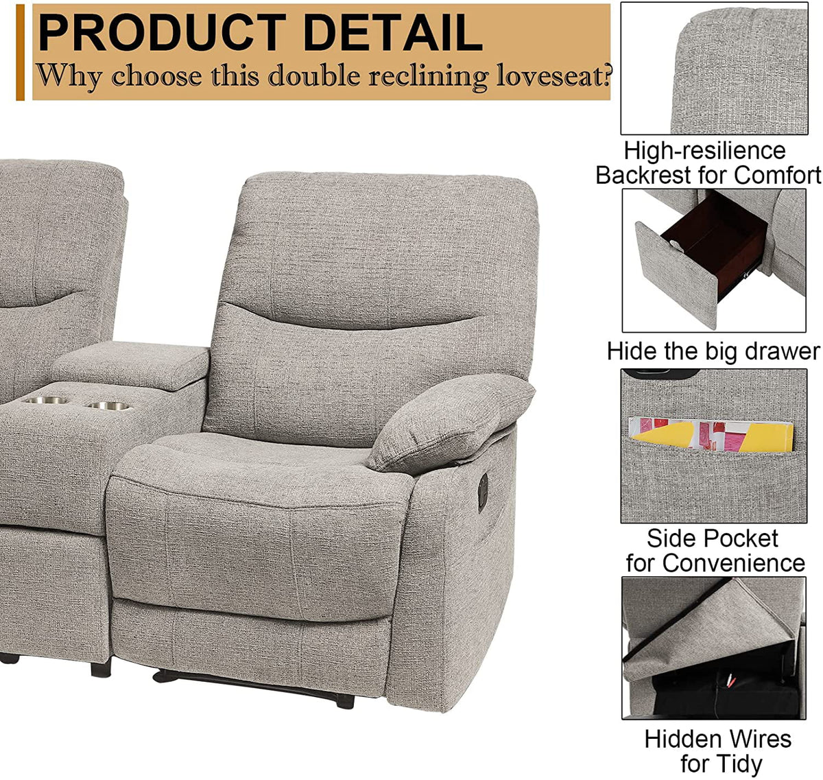 Fabric Double Reclining Loveseat with Console D1567