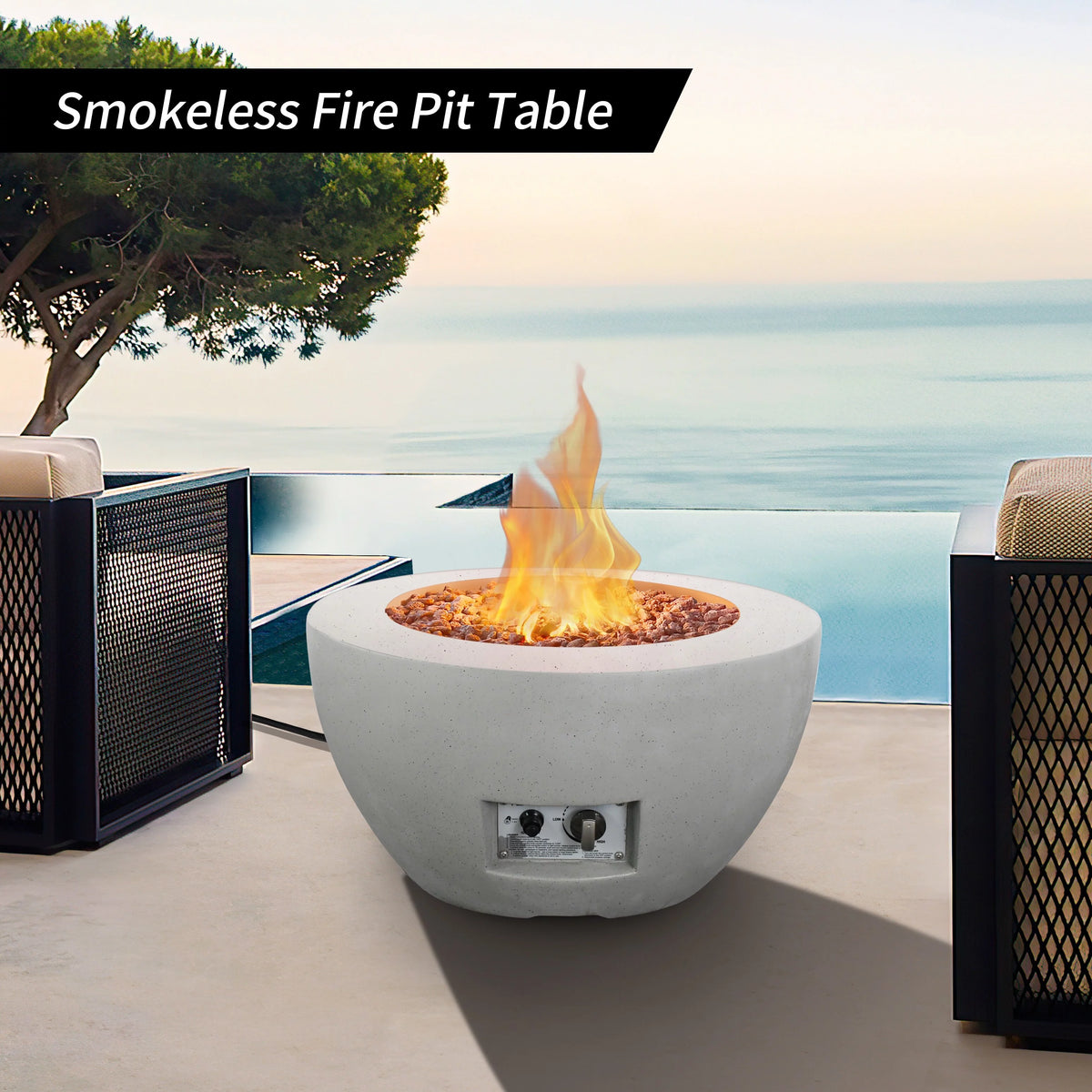 25 Inch Wide Round Concrete and Metal Propane Gas Fire Pit Table F71447