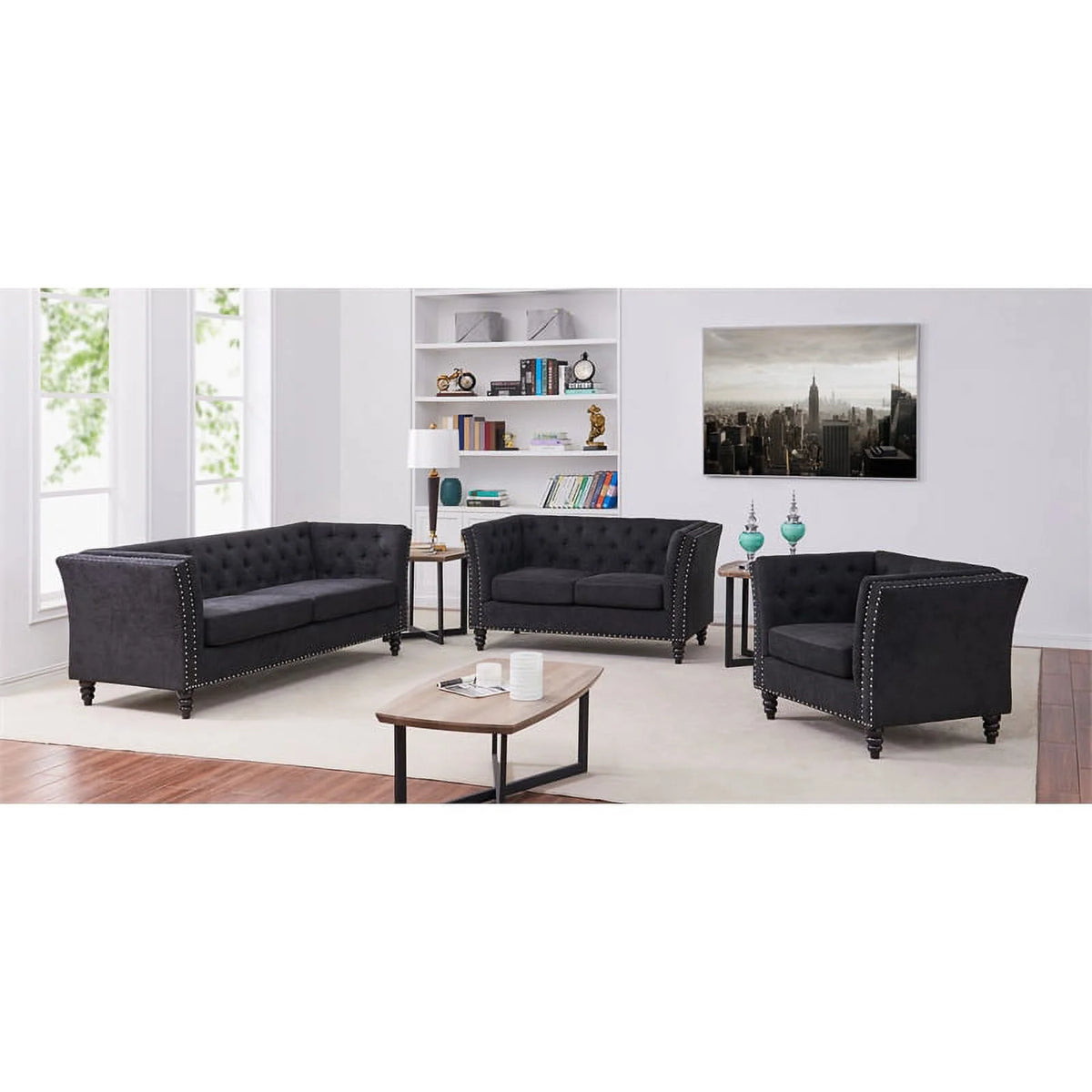 Modern Microfiber Loveseat in Black M990594
