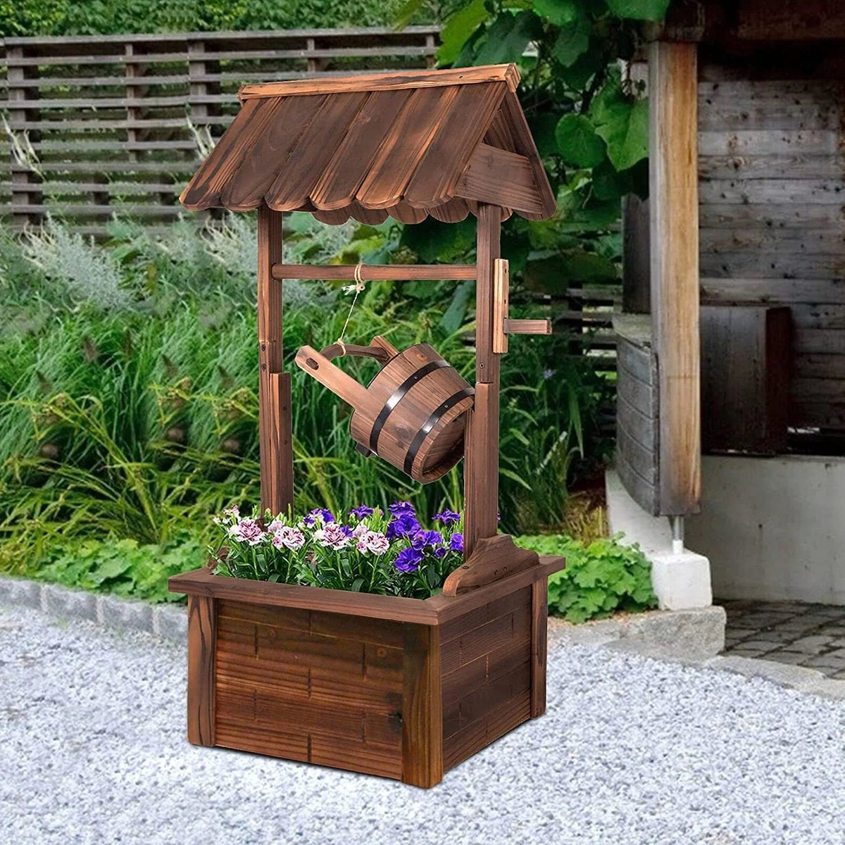 Wood Patio Outdoor Fountain with Adjustable Flow Submersible Electric Pump J43625