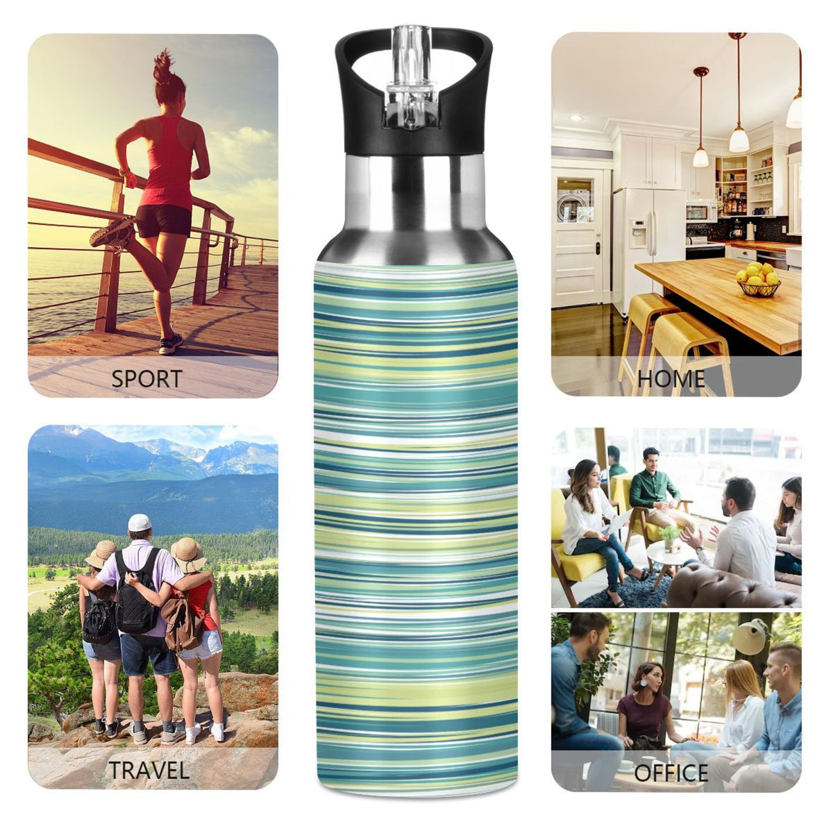 Green Stainless Steel Water Bottle with Straw Lid 20 OZ P3351
